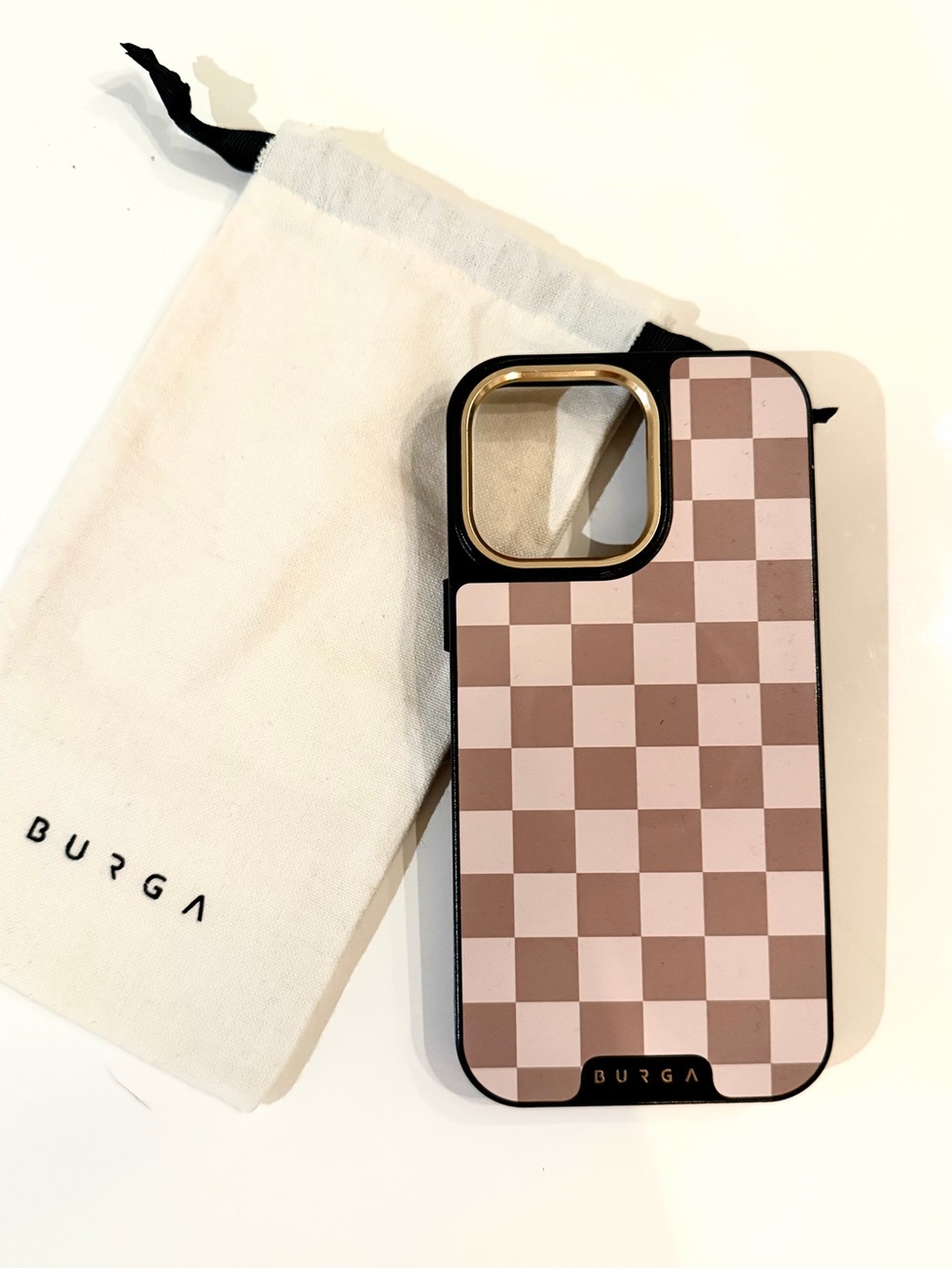 BURGA Pink Brown Checkered Protective Phone Case